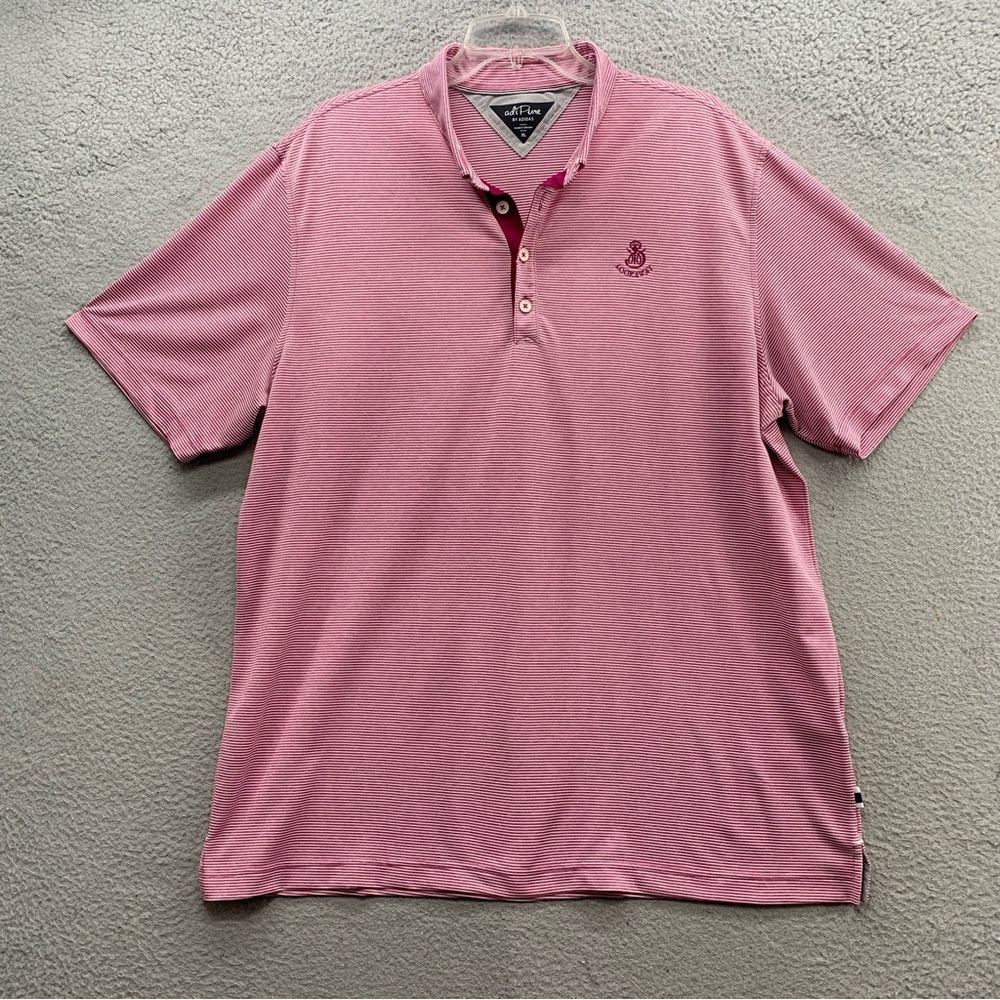 AdiPure Adidas Polo Shirt Men XL Pink Red Striped Golf Lookaway Athletic Casual